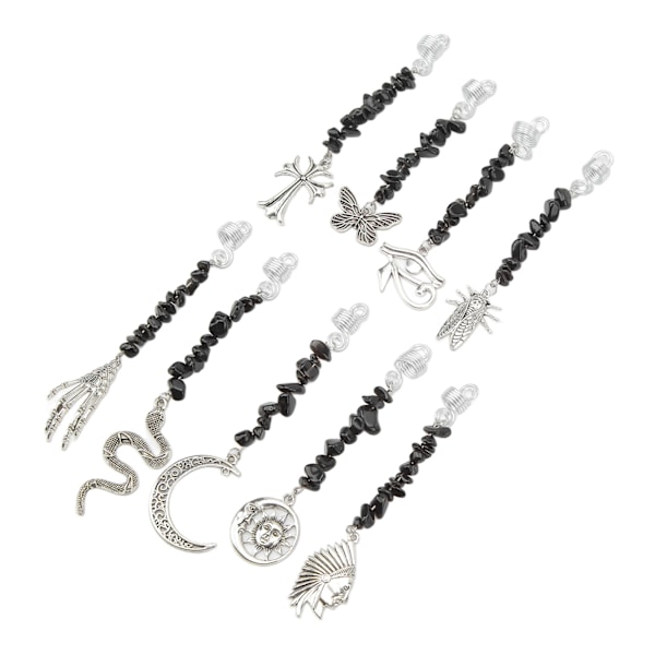 9PCS Skjeggpynt Dreadlock-anheng DIY Hår-flette Tilbehør Metallfjær Sorte Steiner
