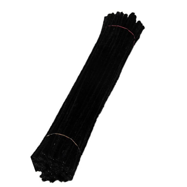 100 stk rørrensere fleksible bøyelige ren farge polyester chenille stilker DIY barnas tidlige utdanning håndlagde leker svart