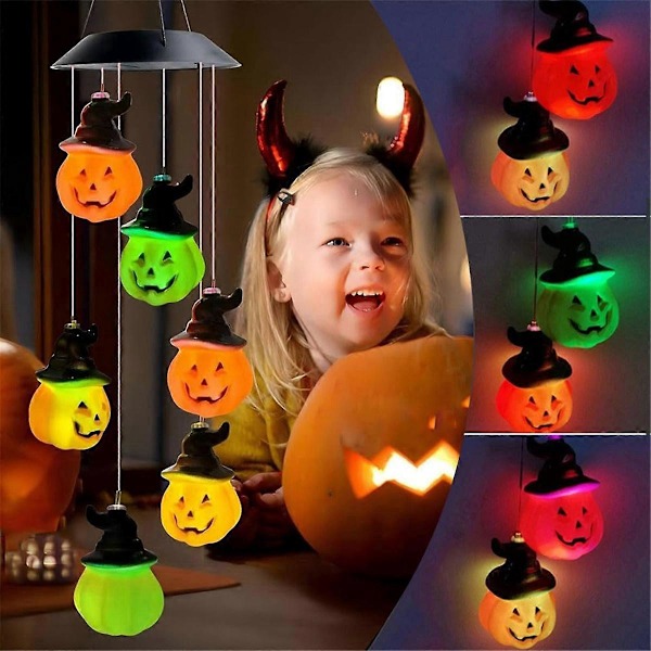 Halloween Gresskar Solcelledrevet Vindklokke Gresskar Solcellelys