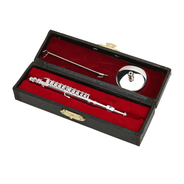 Kobber miniatyrfløytemodell med stativ og etui Minimusikkinstrumentkopi dukkehusmodell 4,3 tommer