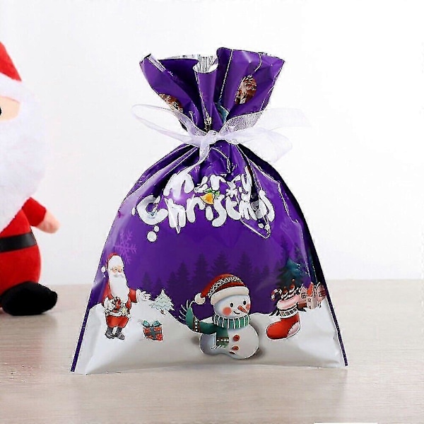 10x Juleposer Genanvendelige Store Julegaveposer Snørelukning Indpakningspose Lilla24*32cm
