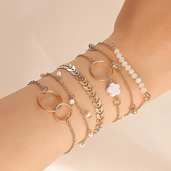 Sommararmband Enkla Geometriska Cirkelarmband Set Blommor Löv 6 st