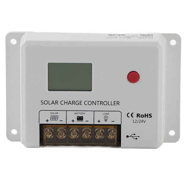 PWM solcelleladningsregulator 12V/24V automatisk genkendelse 20A IP32 vandtæt hvid til RV hjem
