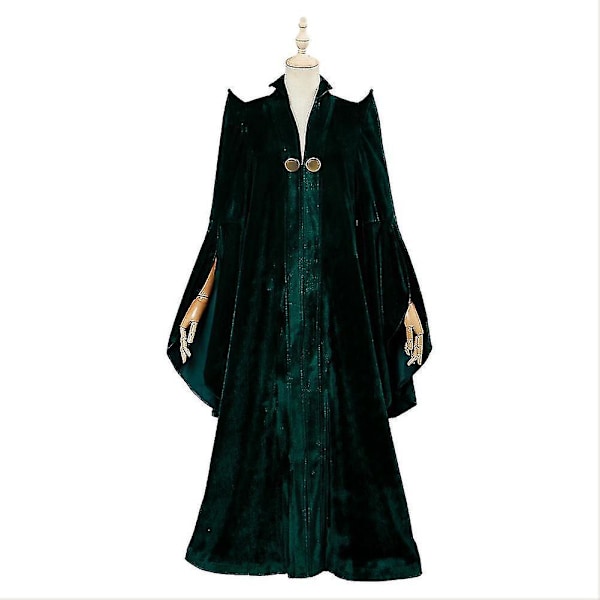 Professor Minerva Mcgonagall Cosplay-dräkt - Grön mantel, kappa, hatt, trollstav - Fullständig Halloween-dräkt endast mantel L