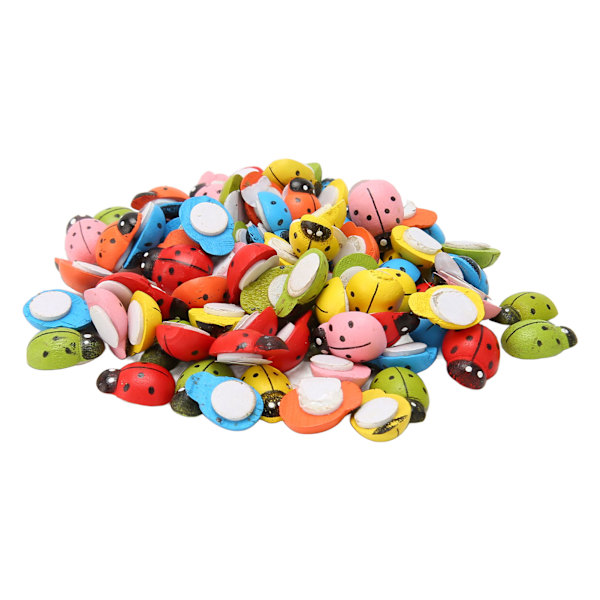 100 st Trä Ladybugstickers Färgglada Söta Självhäftande Ladybugstickers för DIY-hantverk Skrapbok Festdekorationer