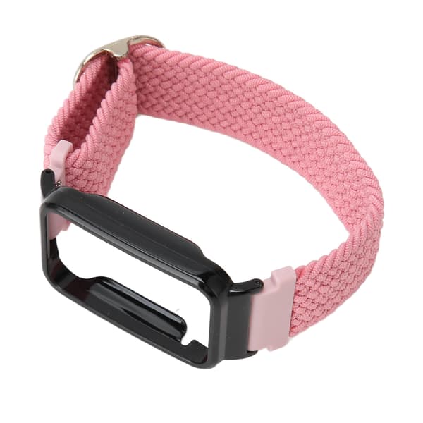 Flätad Loop Rem för Mi Band 7 Pro Justerbart Elastiskt Nylon Loop Armband med Skyddsram Rosa Band Svart Fodral