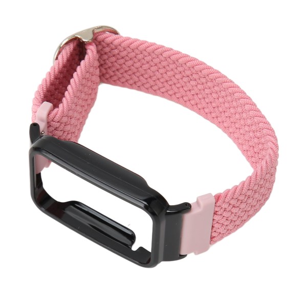 Flätad Loop Strap för Mi Band 7 Pro Justerbar Elastisk Nylon Loop Armband med Skyddsram Rosa Band Svart Case
