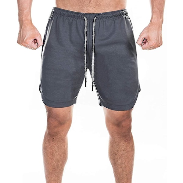 Kevyt ja nopeasti kuivuva miesten 2-in-1 juoksushortseja 3XL Tummanharmaa