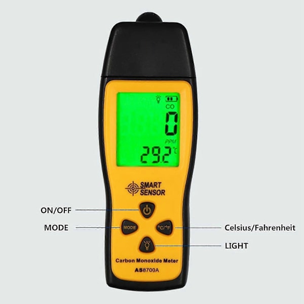 Kannettava hiilimonoksidimittari, 80 dB:n valo CO-vuototesteri, kannettava CO-ilmaisin, CO-kaasu