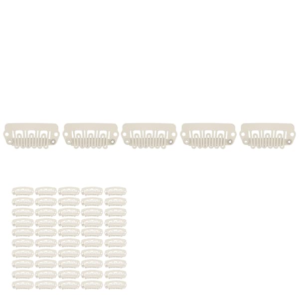 50 stk. Paryk Snap Clips 6 Tænder U Form Snap Clips med Gummi til Hår Extensions Beige