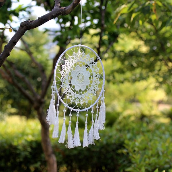 Handgjorda Macrame Dream Catcher Vägghängande, Bohemian White Wall Decor