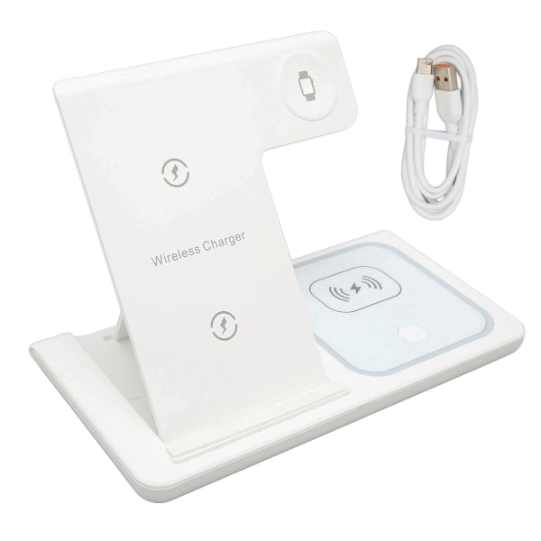Trådløs lader 3 i 1 trådløs ladestasjon for IPhone 13 12 11 XS XR XS X 8 Plus Klokker Headset Hvit