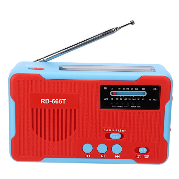 RD-666T Bärbar solcellsdriven nödhandvev AM FM-radio med LED-ficklampa Röd