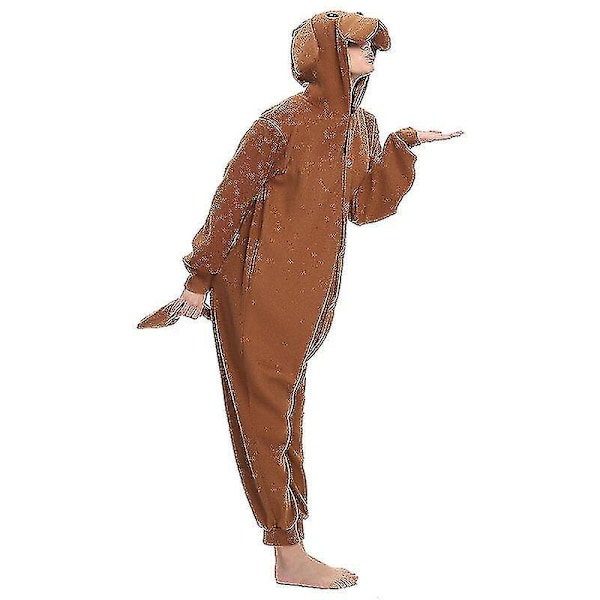 Ruskea fleece-teddykoira onesie-pyjama miehille - Halloween-eläinasu M