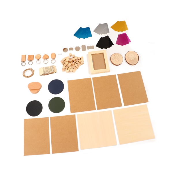 Lasermaterialkit 11 sorters material rostfritt stål furu trä DIY tillverkning CNC lasergravering materialset för träbearbetning
