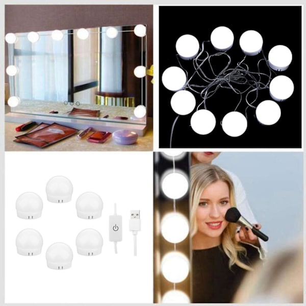 6 x Hollywood Style LED Sminkspegellampor för Smink 6 Glödlampor Vitt ljus