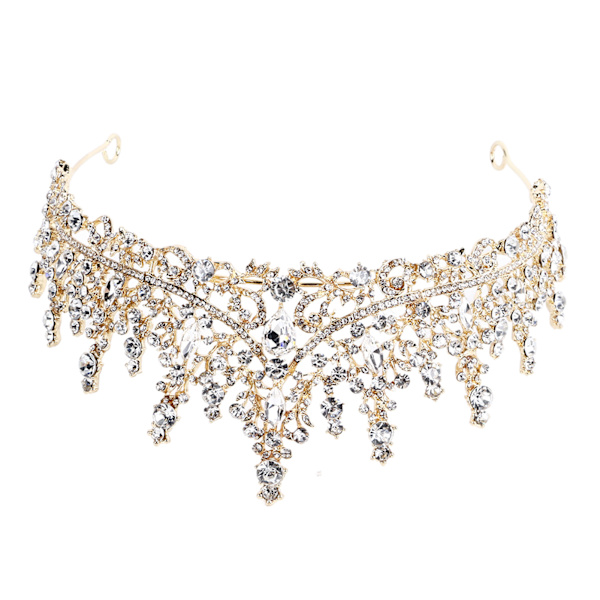 Brudekrone pandebånd Golden Wedding Rhinestone Crown Romantisk Elegant Crown Hårtilbehør