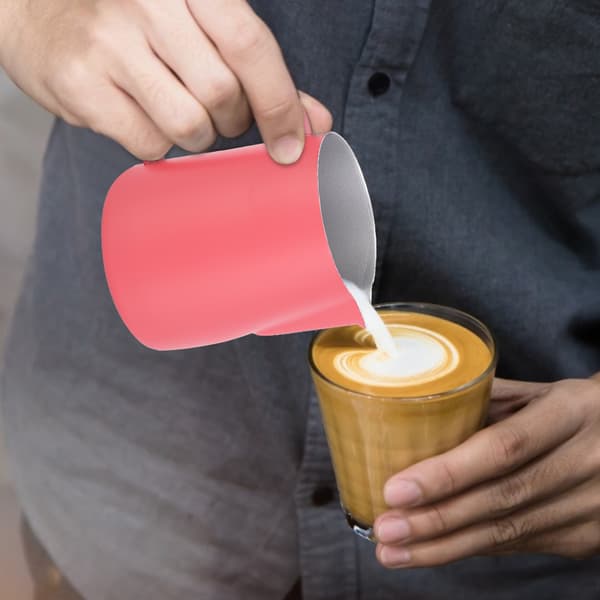 600 ml mælkeskummerkande i rustfrit stål til latte art til hjemmebrug og kaffebar – Rosarød