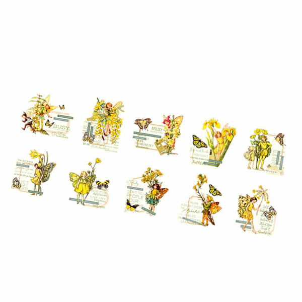30 ark vintage fe-stickers, blomster fe-stickers til scrapbog, junk journal-artikler, DIY-håndværk, album, bærbare computere, gule