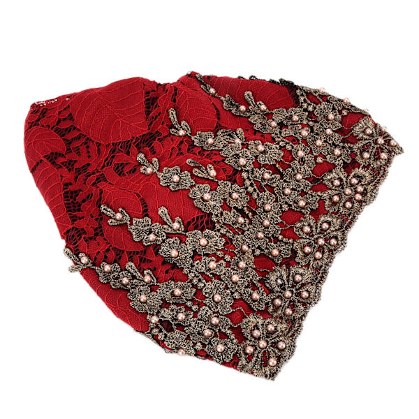 Huvudduk Fashionabla Kvinnors Muslimska Sjal Turban Retractable Retro Broderad PärlhattMaroon