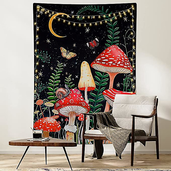 Svamp Gobeläng Måne och Stjärnor Fjäril Vägg Gobeläng Estetisk Vertikal Gobeläng Tarot Gobeläng Väggbonad för Sovrum Vardagsrumsinredning (148x20
