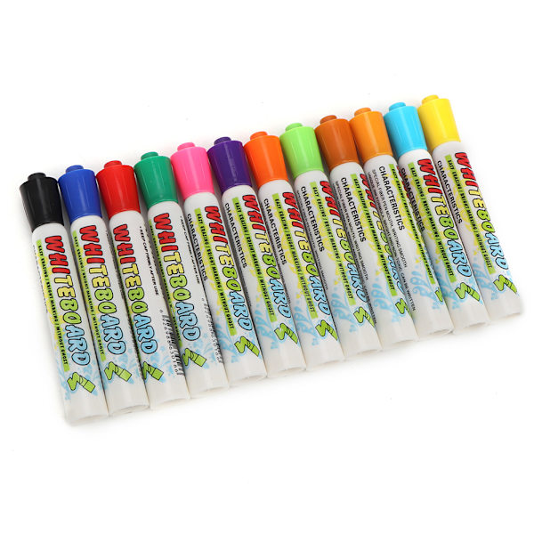 12 farver Easy Wipe DIY Børn Børn Sletbare Markers Flydende Kridt Penne Sæt