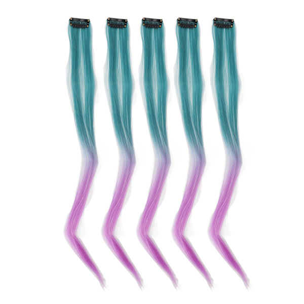 10 stk Highlights hårstykke Lang rett gradient utsøkt stilig hårstykke klips for cosplay-arrangementer Halloween-fester grønn lilla