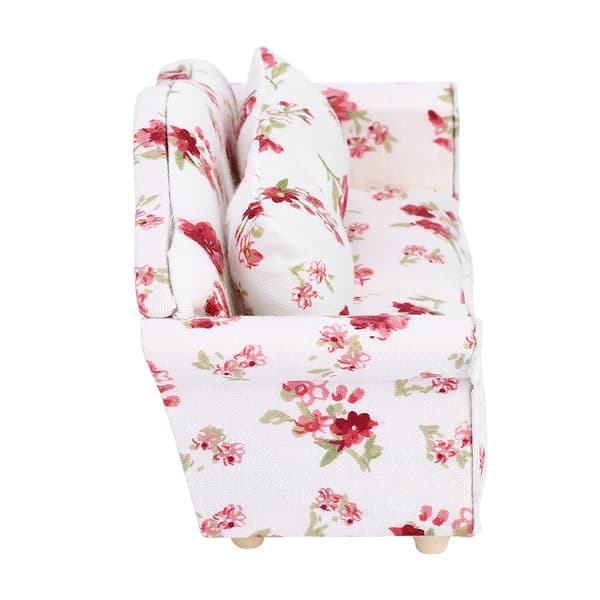 Dukkehus Tilbehør Blomstermønster Mini Møbler Dobbelt Sofa til 1/12 Skala Dukke (#1)