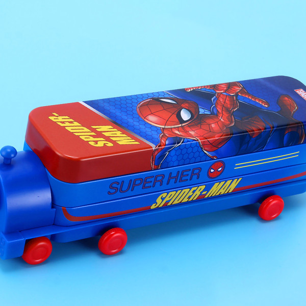 Sarjakuva case junan muotoinen 2 kerros, suuri kapasiteetti taitettava paperitavaralaatikko opiskelijoille Kotikoulu Tummansininen Hämähäkkimies