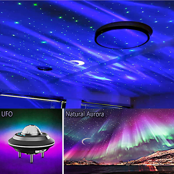 UFO Aurora Star Sky Projektor Nattlampa med Fjärrkontroll Bärbar Norrsken Stjärnprojektor USB Bluetooth Musik Ljus