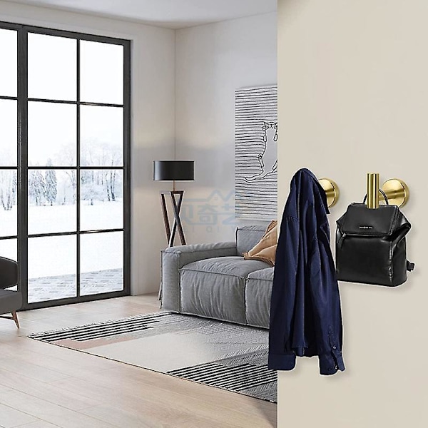 Set med 4 självhäftande krokar i guld rostfritt stål för handdukar, badrock, hatt, svampar, nycklar - köksdörr, sovrum, badrum (guld)