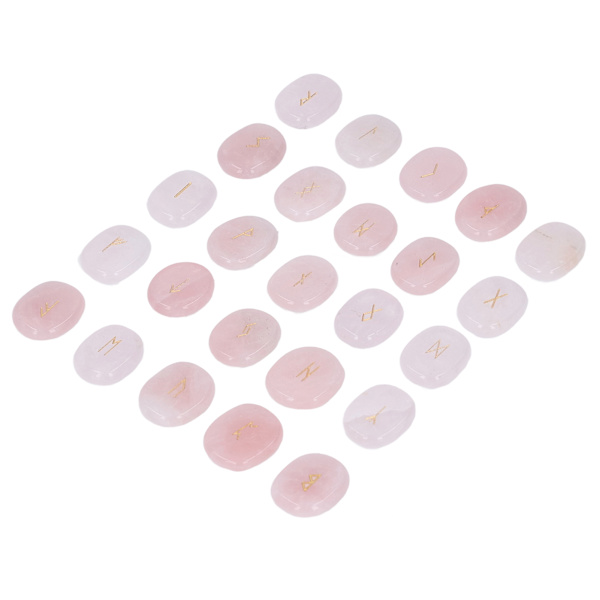 25 st naturliga runstenar set slätare polerade graverade meditationsstenar set för spådom chakra healing rosenkvarts