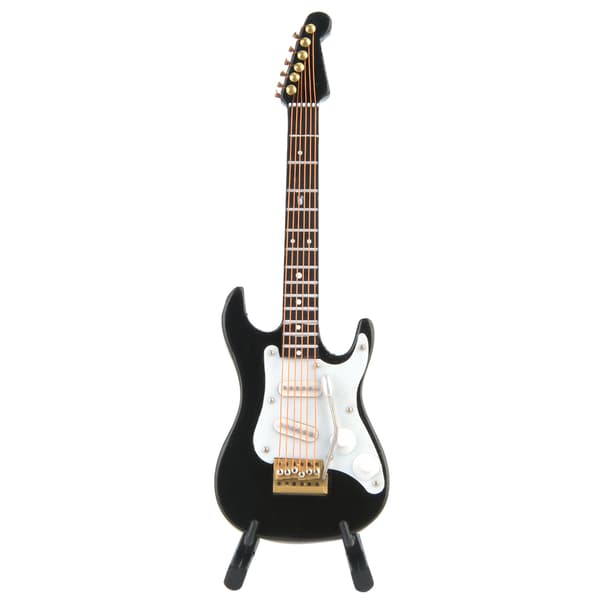 Delikat 14 cm Mini Elektrisk Gitarr Modell Ornament Samling med Ställ (Svart)