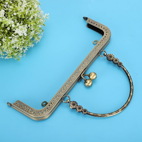 Metallisk plånboksram Kyssspänne Lås Brons Ton Retro Fyrkantig Präglad Bärbar Handtag 20,5 cm