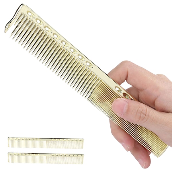 2 stk Profesjonell rustfritt stål hårklipp Kam Salon Frisør Kam Styling ToolGold