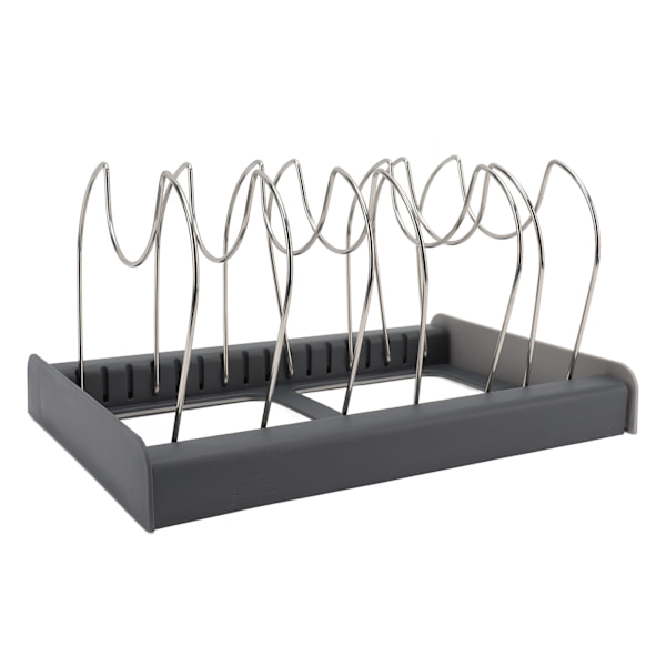 Utvidbar gryte- og panneorganiseringsstativ Kjøkkenskap Pantry Bakeware Holder Hyller Lokk med 7 skillevegger