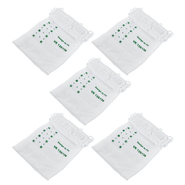 5 STK støvsuger støvpose Nonwoven støvsuger søppelpose for VORWERK VK135 VK136