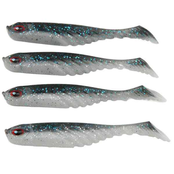 4PCS AR48 75mm/3.2g T Tail Soft Bait Double Colors Artificial Fishing Lures Wobbler TackleBlue White