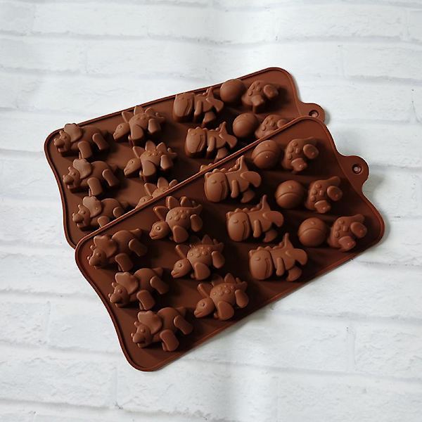 Dinosaur Chokoladeform Sæt - Non-stick Silikon, 12 Hulrum, Fødevarekvalitet, til Chokolade, Gele, Slik, Isklumper (4-delt)