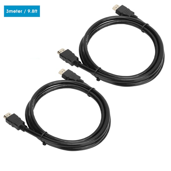 2 stk. HDMI AM til AM-kabel 1.4 Simple Version Kobberleder Jern Skal 1080P Konverter 3 meter