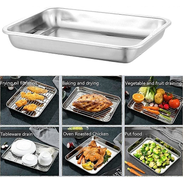 Bakplåt Kakplåt Set om 2, Bakplåtar i rostfritt stål för ugn Non Stick, Spegelblank Giftfri & Hälsosam Ugnsplåt, Lätt att rengöra & Diskmaskinssäker