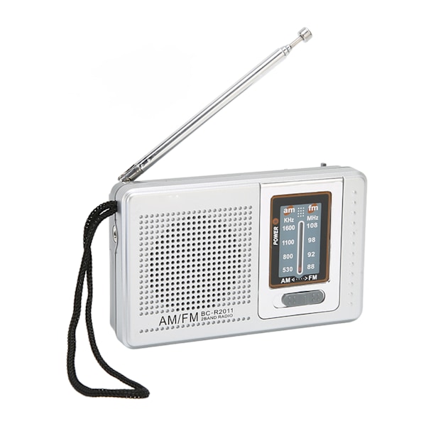 AM FM-radio Batteridrevet Indbygget højttaler Bærbar lommeradio til udendørsrejser Sølvgrå