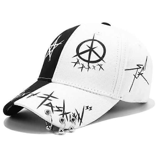 (A) Unisex Graffiti Baseball Cap Hiphop Sort Hvid Hat Mode til Mænd Kvinder