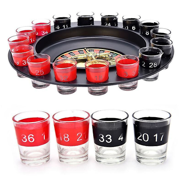 Drikkespil Roulette Sæt Med 16 Shotsglas 30 X 30 Cm Spille Spil Party Sjov Minimum 2 Spillere Casino, Gaveidé, Par Spil, Sort-rød 1stk