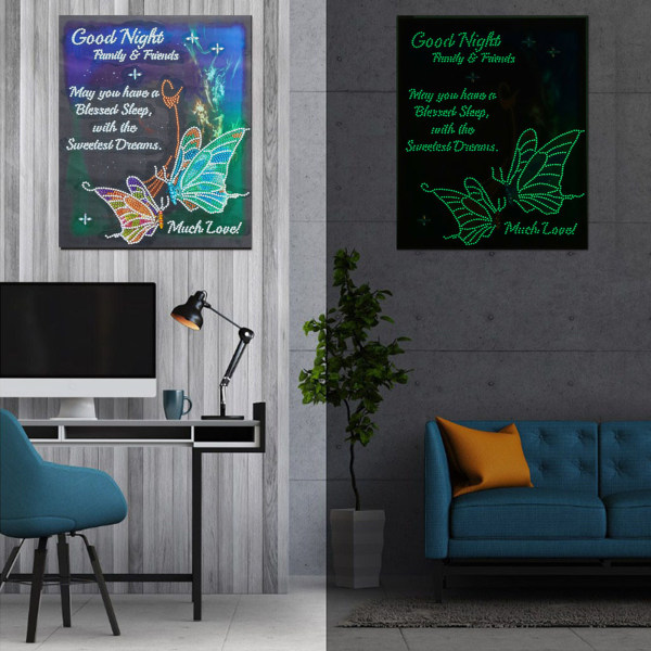 Sommerfugleformet 5D diamantmaleri til stue og soveværelse dekoration