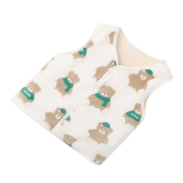 Barn Vinterväst Håll Varm Cartoon Bear Mönster Dubbla Lager Tjock Fleece Väst för Kalla Dagar Vit 120cm