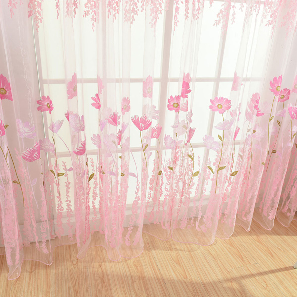 Polyester Floral Pattern Vindus Tulle Voile Gardin Soverom Stue Innredning (Rosa)