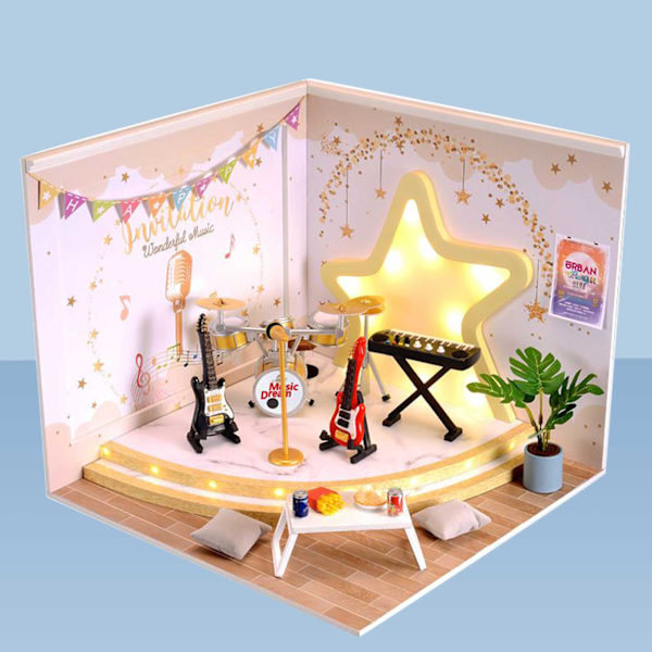 DIY Miniatyrdockhus Kits Trädockhus Modell Leksak Elektronisk Barn Födelsedagspresent