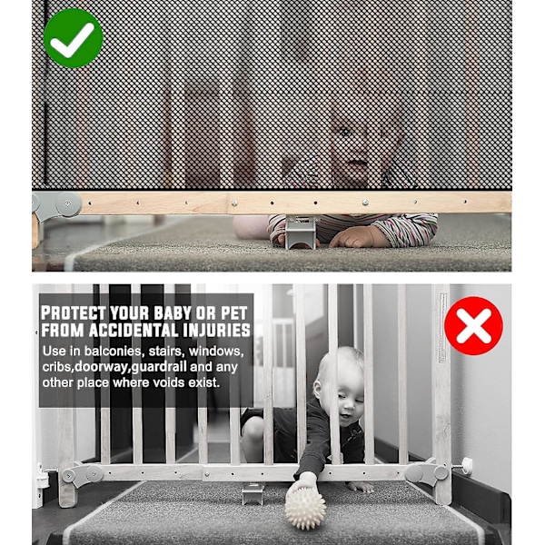 Trappe Sikkerhedsnet - Ingen Boring Nødvendig, 3 Meter L x 0,75 Meter H, Balkon Gelænder Net, Babyport til Sikker Babysikring