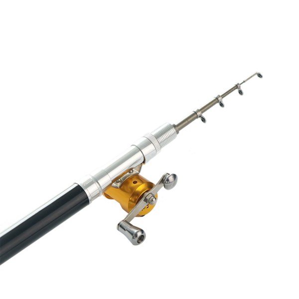 Mini portabel teleskopisk fickspenna form fiskespö stång & fiskerulle (svart)